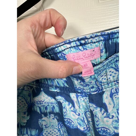 Lilly Pulitzer Florita Linen Pants Indigo Blue Elephant Resort Wear Preppy Flowy - Picture 3 of 8